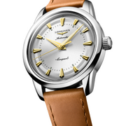 Cassa rotonda in acciaio inossidabile da 41 mm con lunetta girevole unidirezionale in ceramica blu, vetro zaffiro antigraffio e corona a vite dell'orologio Longines HydroConquest